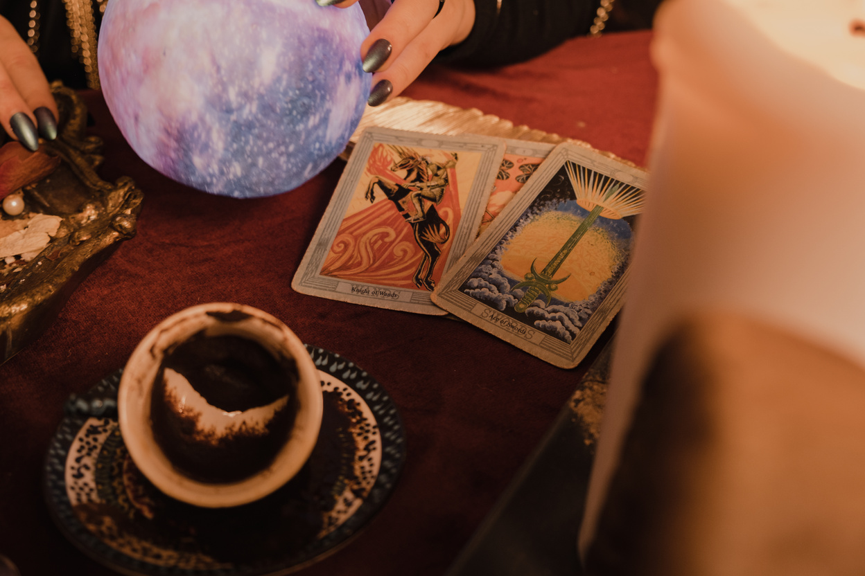 Cup of Coffee, Crystal Ball, and Tarot for Fortune Telling